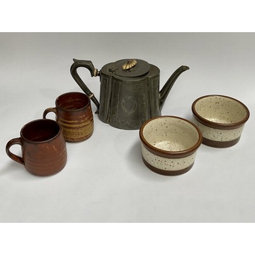 19 - Ceramics to include Denby crockery, six Bourton-on-the-Water studio pottery mugs, Walker and Hall pl... 