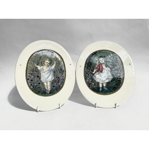 200 - A pair of Prattware early transfer plaques, 1860s, 'Spring' and 'Summer', glazed, approx 25.5cm high... 