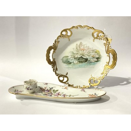 220 - A Dresden style inkstand, featuring floral motifs on a white porcelain ground with gilt detailing, c... 