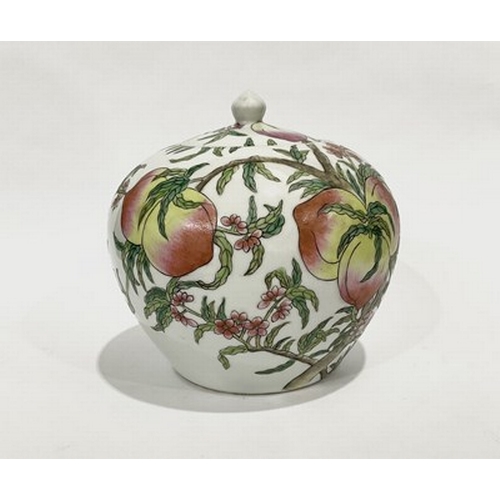 223 - Chinese porcelain Nine peaches ginger jar with lid, signed at base, approx 20cm wide and high (1)