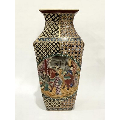 226 - A large Japanese-style ornate rectangular baluster shaped china vase with fine paint work, depicting... 