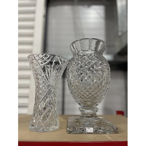 237 - A large St Louis Crystal cut glass vase, pedestal thistle head or pineapple form, hobnail cut on a s... 