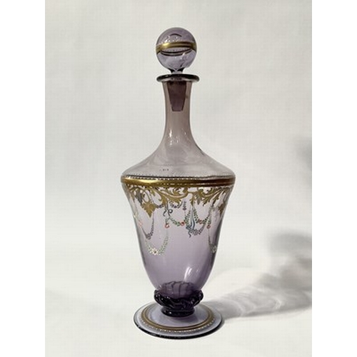 238 - A Salviati Venetian style glass decanter, featuring a Moser pattern on a purple ground, hand-blow, h... 