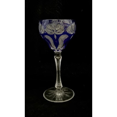 239 - A Lausitzer cut crystal cobalt blue stripe to clear wine glass, 19cm high (1)