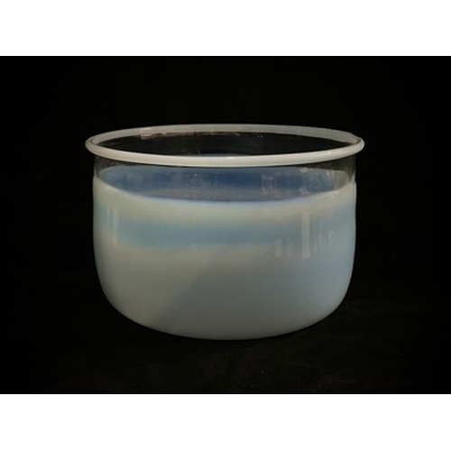 240 - A Boda Modernist glass blue opal bowl, cylindrical form, incised marks, 21.5cm diameter