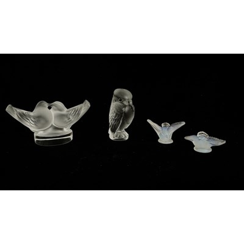 242 - Two mid-century Lalique frosted glass bird figurines, modelled as kissing doves and a sitting bird, ... 