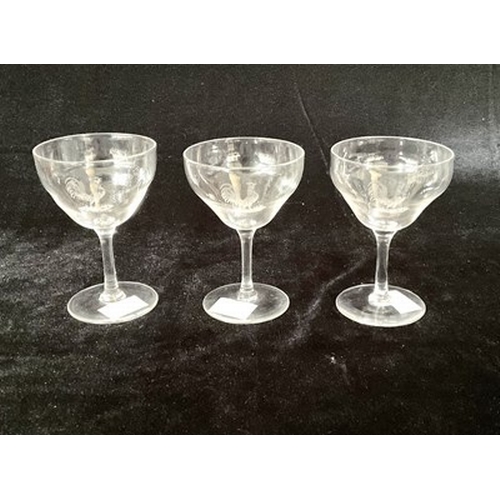 244 - A set of three Art Deco Stourbridge glass cocktail glasses, probably Stevens and Williams, circa 193... 