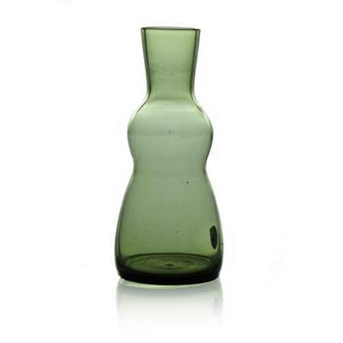 255 - John Orwar Lake for Ekenas, a Swedish Modernist glass vase, green double gourd bottle form, paper la... 