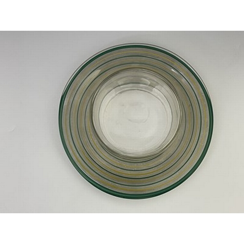 262 - An Art Deco enamelled glass posy bowl, the broad rimmed form with concentric bands in frosted green ... 