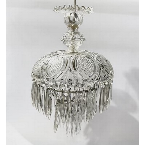 273 - An art deco style cut glass chandelier with electric fitting, together with three brass mounted, cut... 