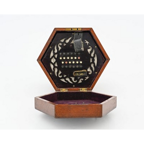 279 - Lachenal & Co, London, a concertina squeeze box, Serial No.43094, fretwork rosewood ends, forty-eigh... 