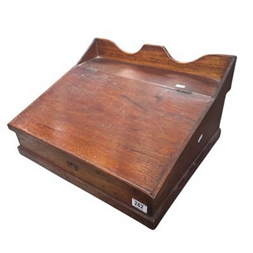 282 - An oak writing slope box with three interior compartments, 39cm long, 36cm high (1)