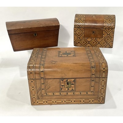 290 - Two marquetry boxes, one with internal tea caddy fittings, together with another tea caddy without i... 