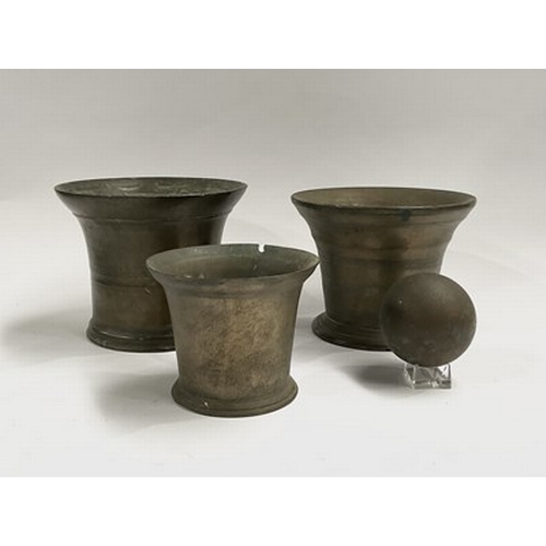 3 - A collection of metalware including late 17th-18th century and later bronze mortars, tallest at 12cm... 