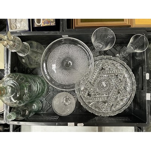 44 - A large cut crystal fruit bowl and platter, together with a pair of crystal teardrop champagne flute... 