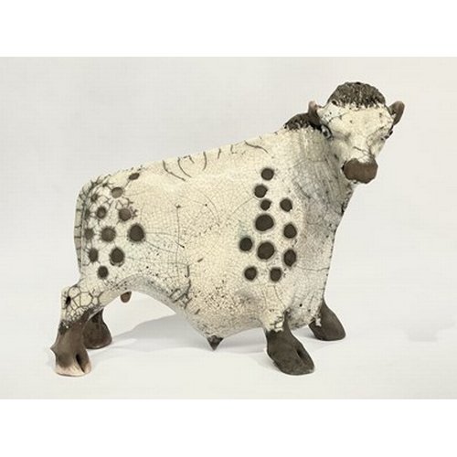 516 - Lawson E. Rudge (British, b.1936), Studio Pottery: A Raku-fired Standing Bull Ceramic Sculpture, spo... 