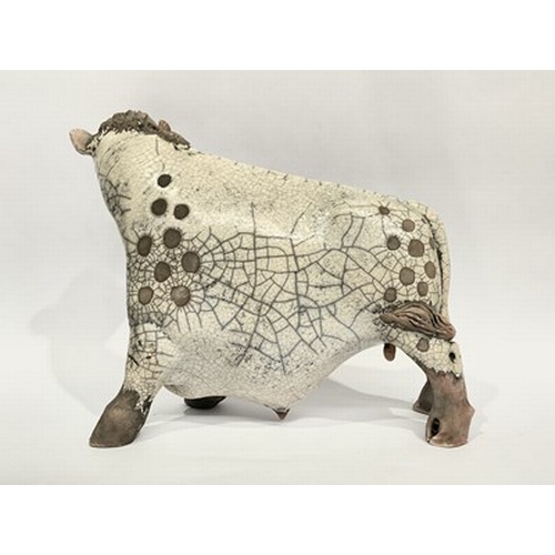 516 - Lawson E. Rudge (British, b.1936), Studio Pottery: A Raku-fired Standing Bull Ceramic Sculpture, spo... 