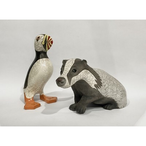 519 - Brian Andrew (British, Contemporary) Studio Pottery: a Raku-Fired Badger ceramic sculpture, signed '... 