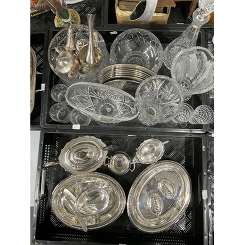 53 - A large assortment of silver plated tableware along with a collection of cut glass and crystal wares... 