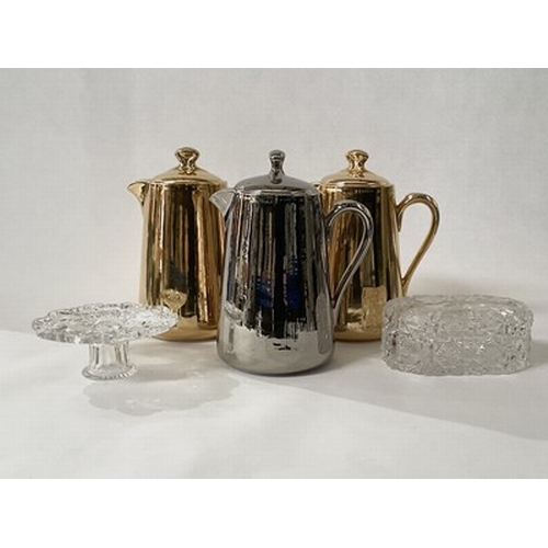 56 - A collection of Royal Worcester gilt and plate look coffee pots, together with crystal ware and silv... 