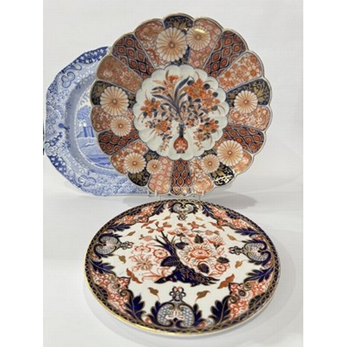 58 - A collection of ceramics: three gilded plates in the Imari palette including Royal Crown Derby, toge... 