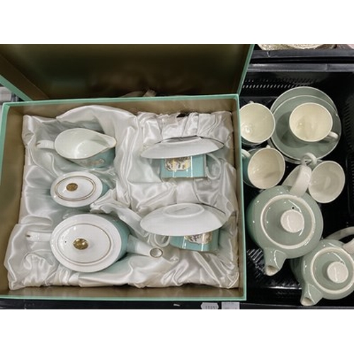 65 - A Fortnum & Mason 'St James' coffee service in a duck egg blue with gold detailing, boxed, together ... 