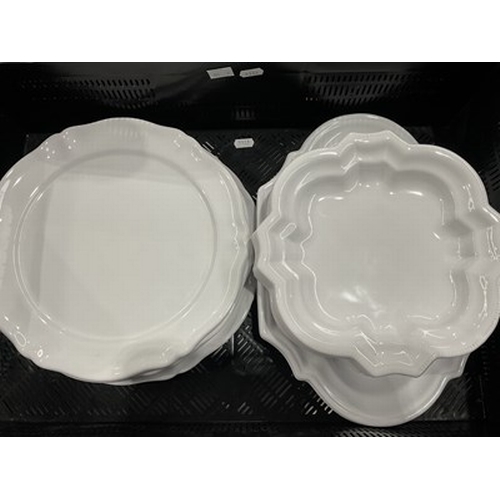 68 - An assortment of Bondil a Moustiers, white ceramic plate and platter set (1 tray)