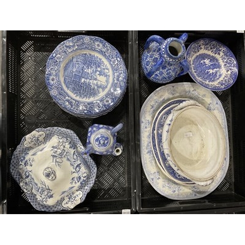 77 - A collection of 19th-century and later blue and white ceramics including plates, large chargers, tur... 