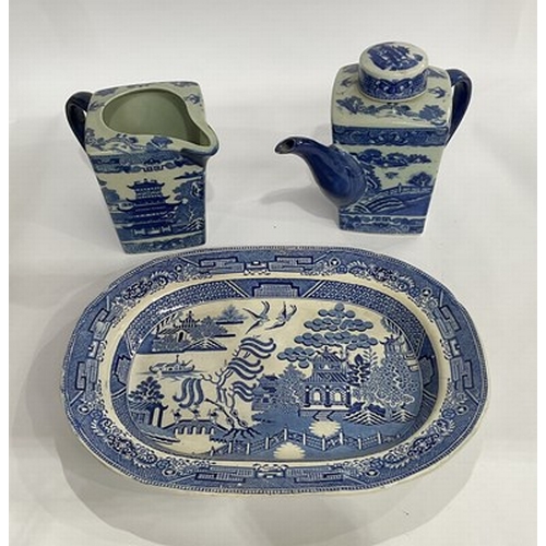 79 - Ironstone blue and white ceramics, decorated in 'Willow pattern' (1 tray)