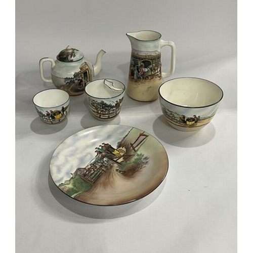 81 - A Charles Ford part tea and coffee service, decorated with pastoral and coaching scenes, hand-painte... 