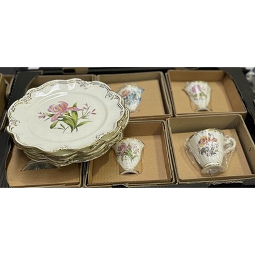 82A - D. Simmill for Coalport bone china teacups and saucers, all decorated with gilding and different flo... 