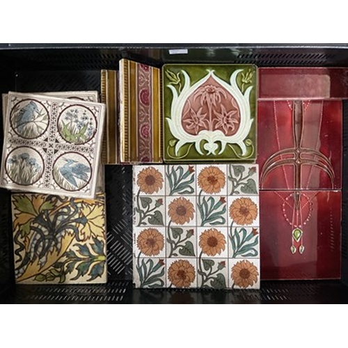 93 - A collection of 19th century Aesthetic, Arts and Crafts and Art Nouveau tiles and tile boarders, inc... 