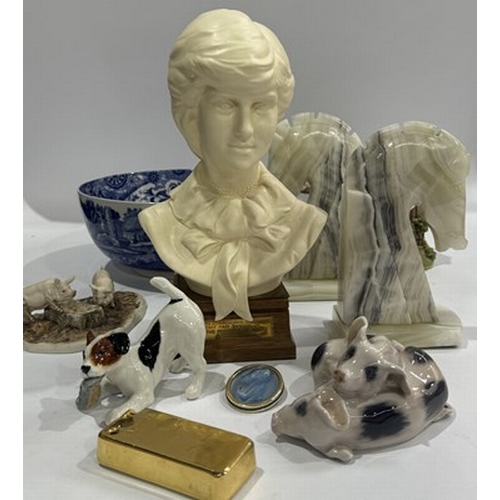 96 - A Royal Worcester ceramic bust of Princess Diana on plinth with brass plaques, limited production 3/... 