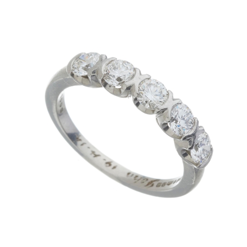 106 - Boodles, a platinum brilliant-cut diamond five-stone ring, signed Boodles, total diamond weight 1ct,... 