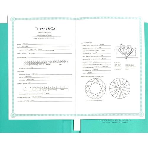 107 - Tiffany & Co., a platinum brilliant-cut diamond single-stone ring, with report by Tiffany & Co., sta... 