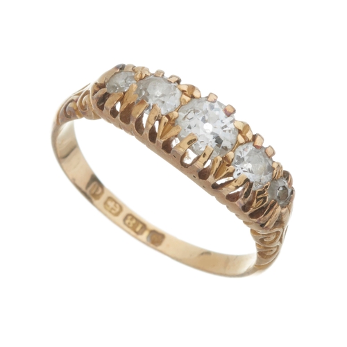 12 - An Edwardian 18ct gold old-cut diamond five-stone ring, estimated total diamond weight 1ct, H-I colo... 