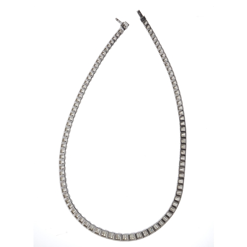 143 - An impressive 18ct gold graduated calibre-cut diamond line riviere necklace, total diamond weight 19... 