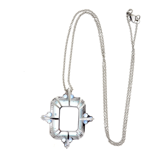 148 - A platinum aquamarine and brilliant-cut diamond cluster pendant, with sapphire trefoil highlights, s... 