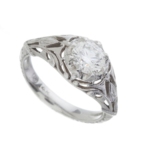 152 - A 14ct gold brilliant-cut diamond single-stone ring, with openwork shoulders and engraved band, diam... 