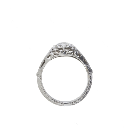 152 - A 14ct gold brilliant-cut diamond single-stone ring, with openwork shoulders and engraved band, diam... 