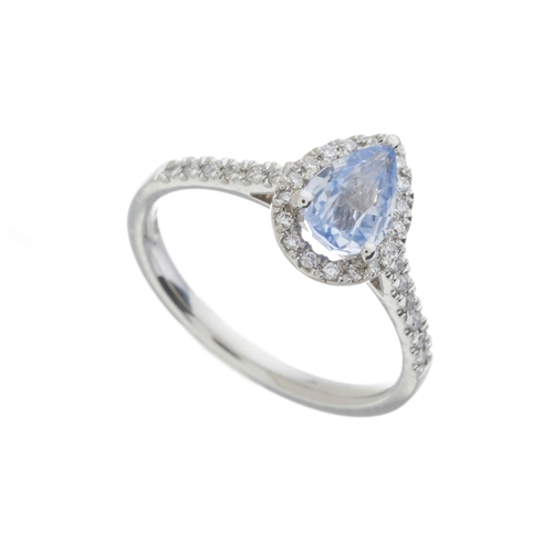 153 - A platinum pear-shape sapphire and brilliant-cut diamond cluster ring, sapphire estimated weight 1ct... 