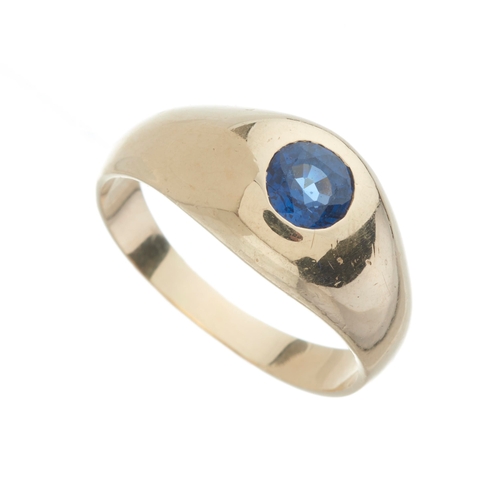 163 - A 14ct gold sapphire single-stone band ring, sapphire estimated weight 0.85ct, band stamped 14K, rin... 