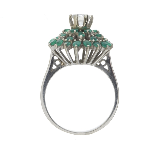 164 - An 18ct gold brilliant-cut diamond and emerald cluster dress ring, diamond estimated weight 0.45ct, ... 