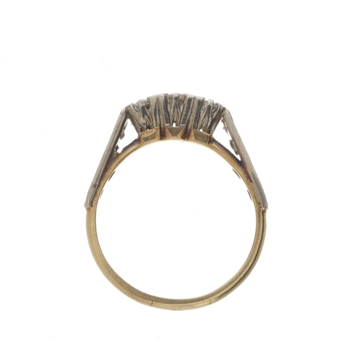 169 - An 18ct gold brilliant-cut diamond three-stone ring, with single-cut diamond sides, estimated total ... 