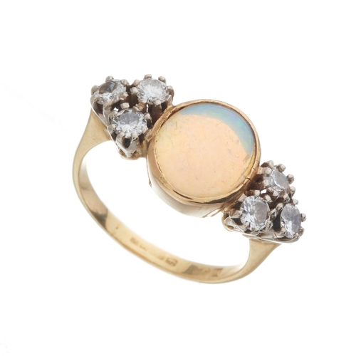 173 - An 18ct gold opal and brilliant-cut diamond ring, opal estimated weight 1.10ct, estimated total diam... 