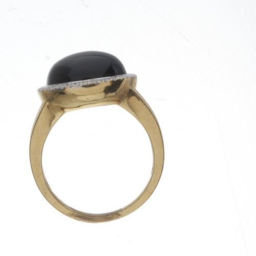 177 - An 18ct gold smoky quartz cabochon and brilliant-cut diamond cluster ring, smoky quartz estimated we... 