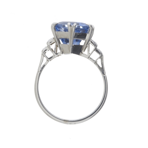 185 - An impressive Sri Lankan hexagonal-shape sapphire dress ring, with rectangular-shape diamond stepped... 