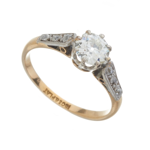 21 - An Edwardian 18ct gold and platinum old-cut diamond single-stone ring, with similarly-cut diamond si... 