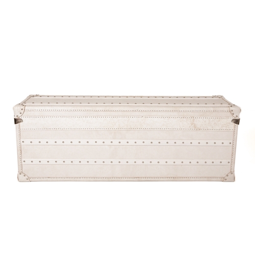 222 - Bond Street London, a contemporary white leather chest, featuring chrome metal hardware, wooden slat... 