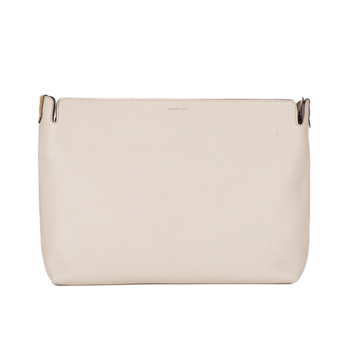 223 - Burberry, a large bicolour clutch bag, crafted from pale grey and pale mustard leather, with a top z... 